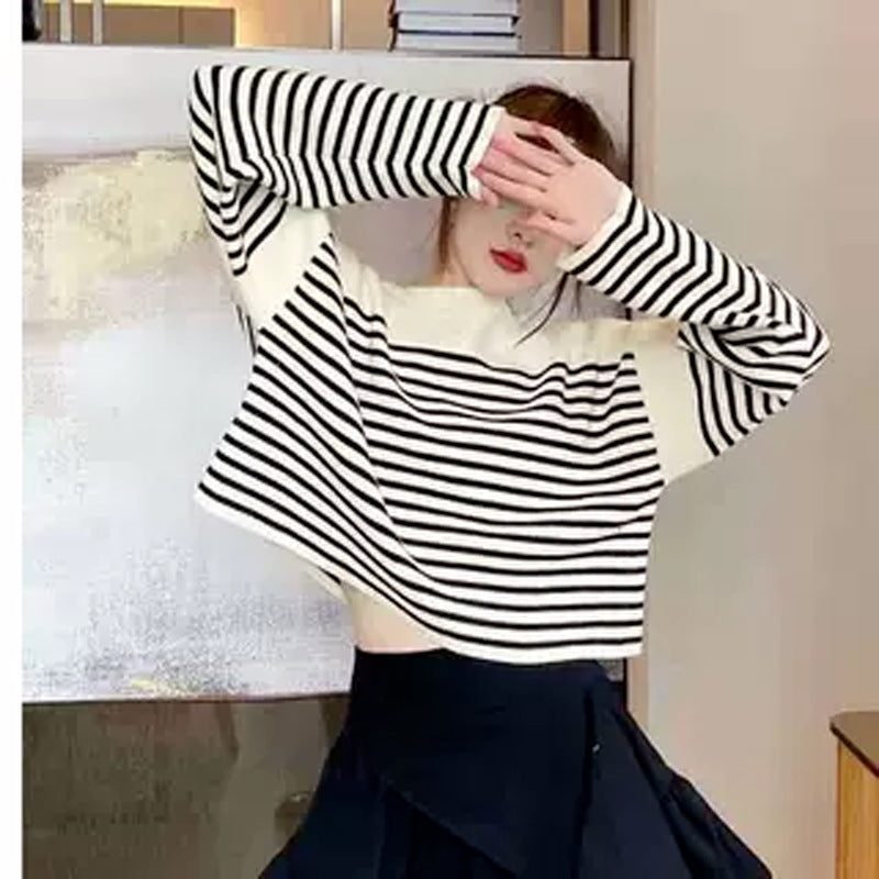 Damen Gestreifter Crop-Top Pullover Shop Nory