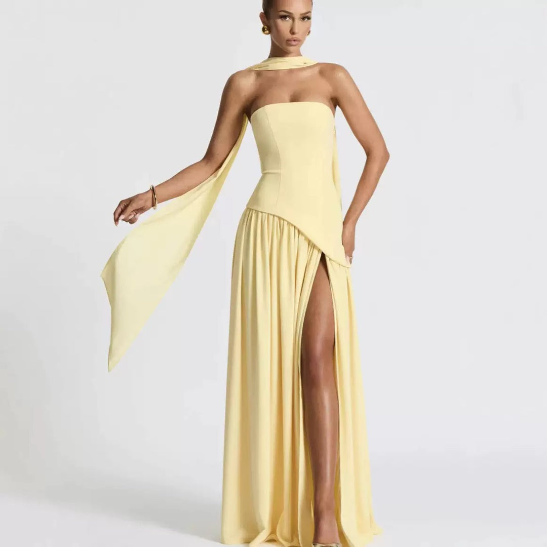 Damen Maxikleid mit figurbetontem Oberteil und schwingendem Rock