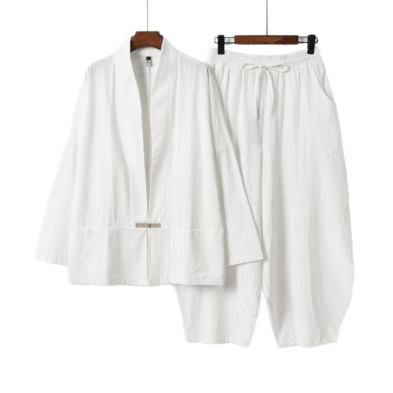 Herren Kimono-Loungewear-Set mit kurzem Schalkragen und weiten Harem-Bundhosen Shop Nory