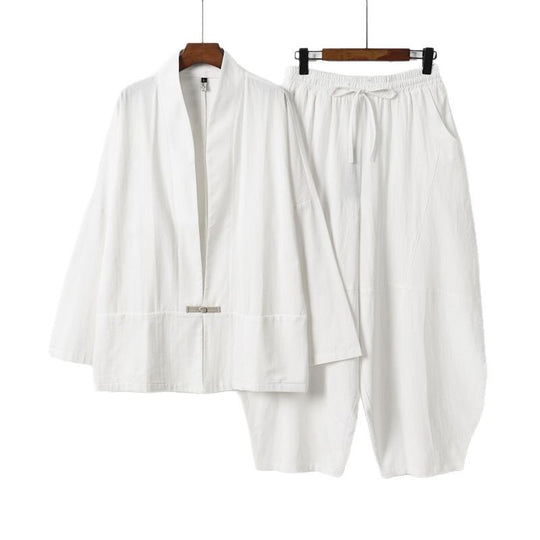 Herren Kimono-Loungewear-Set mit kurzem Schalkragen und weiten Harem-Bundhosen Shop Nory