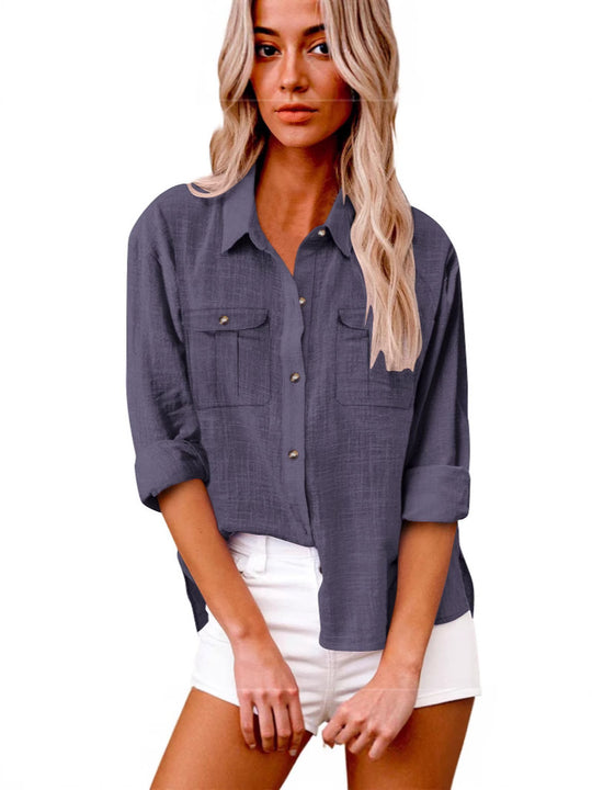 Damen Leichte Oversize-Hemdbluse aus Baumwollmischung mit Brusttaschen Shop Nory