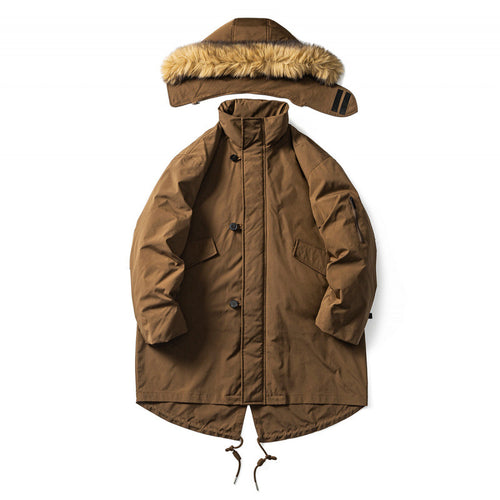 Herren Wattierter Parka im Fischschwanz‑Cut mit abnehmbarer Kunstfellkapuze und Thermofutter Shop Nory