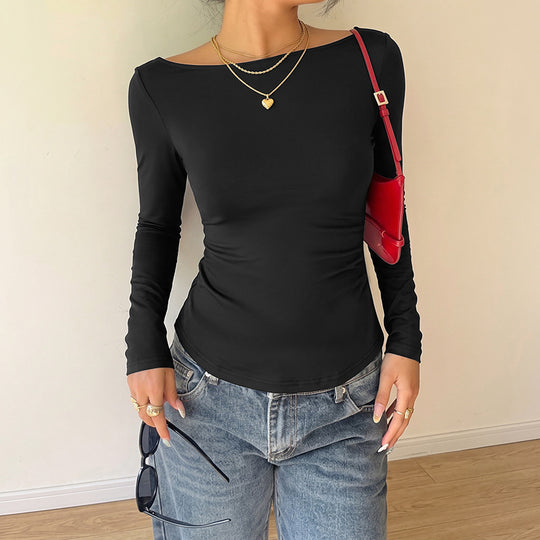 Damen Figurnahe Langarm-Strickshirt mit Rundhalsausschnitt und Stretchfit Shop Nory