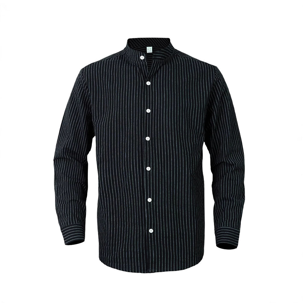Herren nan gestreiftes Hemd mit Stehkragen, langer Arm und leichter Baumwoll-Leinen-Mix Shop Nory