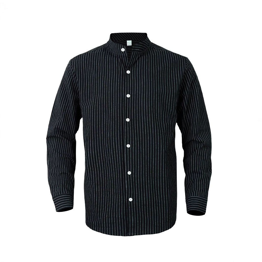 Herren nan gestreiftes Hemd mit Stehkragen, langer Arm und leichter Baumwoll-Leinen-Mix Shop Nory