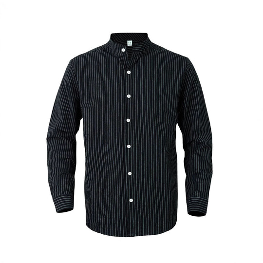 Herren nan gestreiftes Hemd mit Stehkragen, langer Arm und leichter Baumwoll-Leinen-Mix Shop Nory