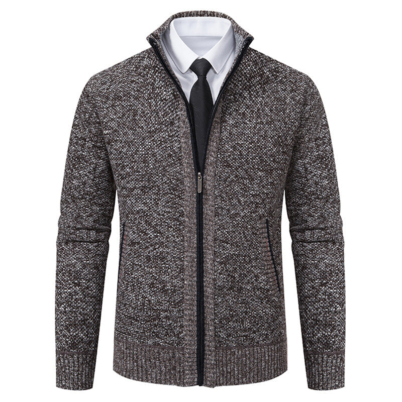Herren elegante Strickjacke mit hohem Kragen und praktischem Reißverschluss