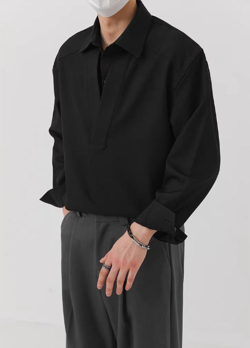 Herren Hemd-Pullover im Oversize-Schnitt mit tiefem V-Ausschnitt und klassischem Kragen Shop Nory