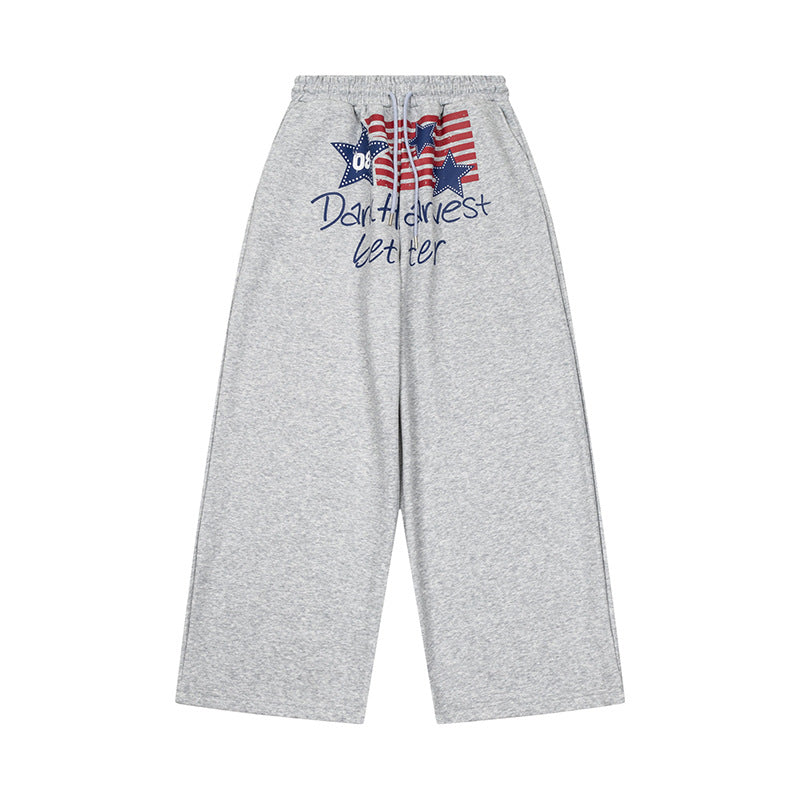 Damen Weite Culotte-Loungehose mit hohem Komfortbund, Kordelzug und Stern-Flaggen-Print Shop Nory