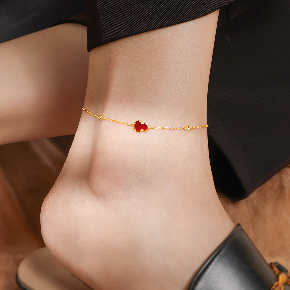 Damen zarte Fußkette mit rotem Herzen und funkelnden Kristallakzenten Shop Nory