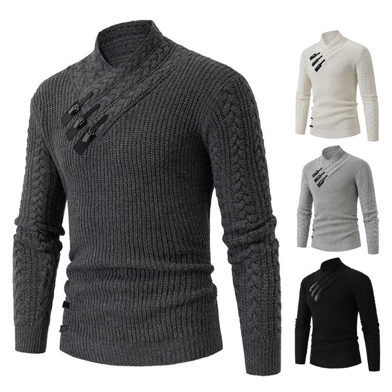 Herren Strukturiertes Zopfmuster-Mockneck-Pullover mit asymmetrischer Riegelverzierung Shop Nory