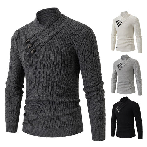 Herren Strukturiertes Zopfmuster-Mockneck-Pullover mit asymmetrischer Riegelverzierung Shop Nory