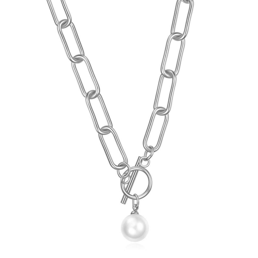 Damen Halskette mit modernem Gliederdesign und elegantem Perlenanhänger Shop Nory