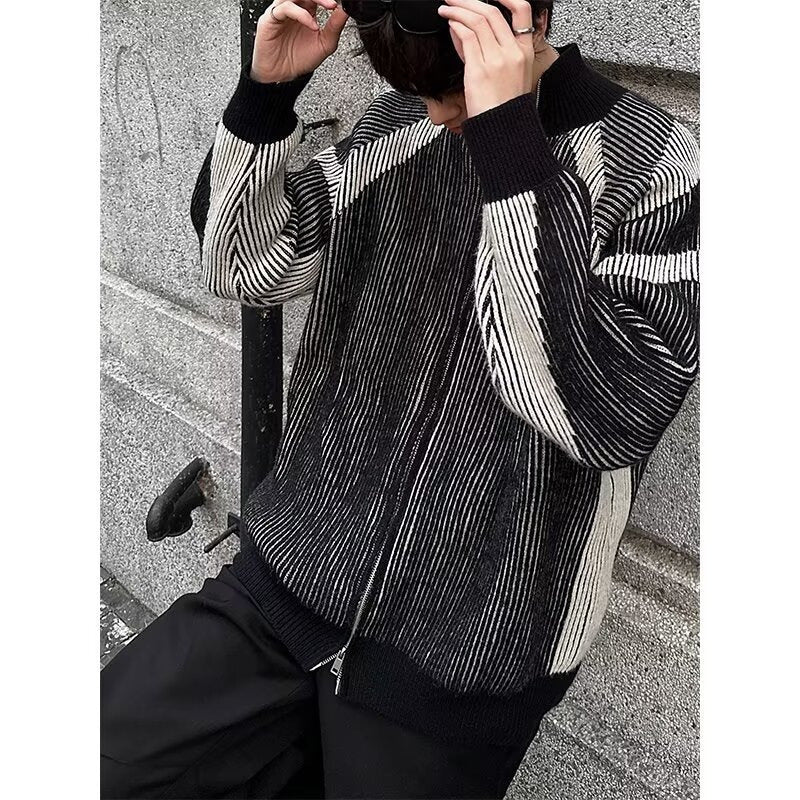 Herren lockere Bomberjacke mit senkrechtem Nadelstreifenmuster und durchgehendem Reißverschluss Shop Nory