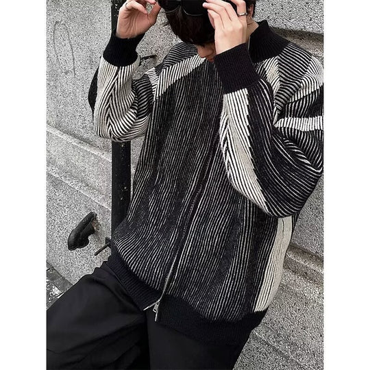 Herren lockere Bomberjacke mit senkrechtem Nadelstreifenmuster und durchgehendem Reißverschluss Shop Nory