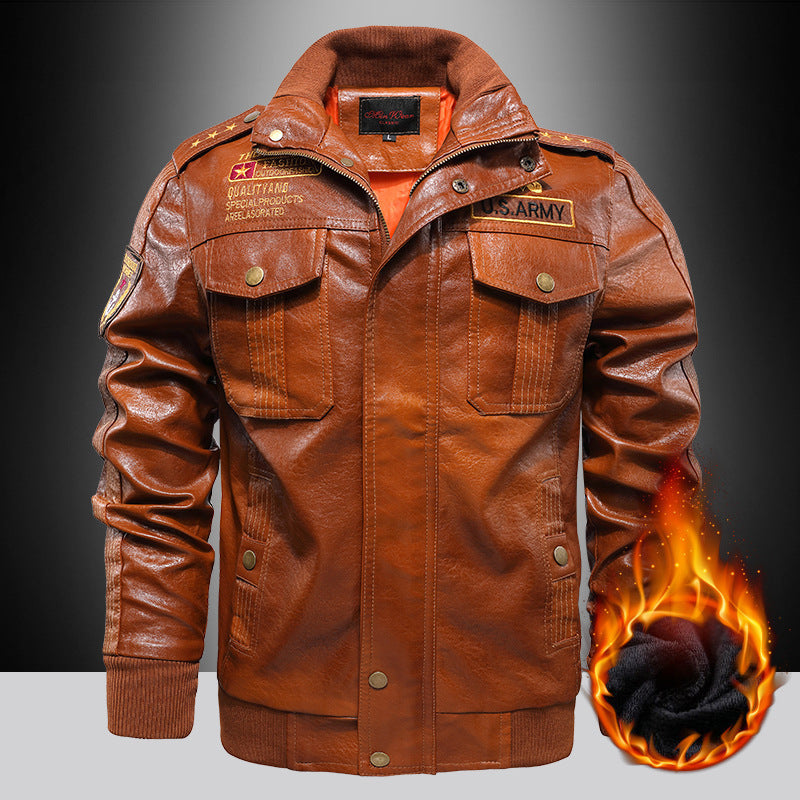 Herren isoliertes Kunstleder-Fliegerblouson im Military-Look mit Applikationen und gerippten Abschlüssen Shop Nory