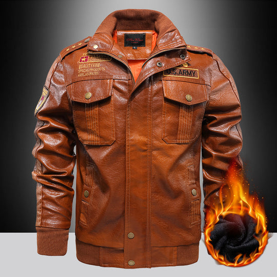 Herren isoliertes Kunstleder-Fliegerblouson im Military-Look mit Applikationen und gerippten Abschlüssen Shop Nory