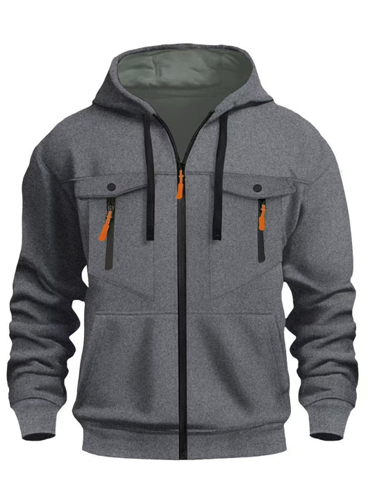 Herren Kapuzen-Sweatjacke mit durchgehendem Reißverschluss, zwei zip-Brusttaschen und ergonomischen Bündchen Shop Nory