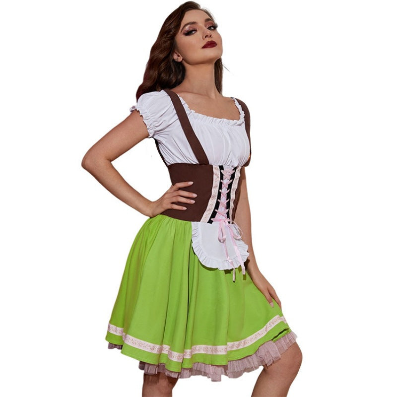 Damen nan Trachten-Festkleid mit figurbetonter Korsett-Schnürung, geraffter Carmenbluse und mehrlagigem Tellerrock Shop Nory