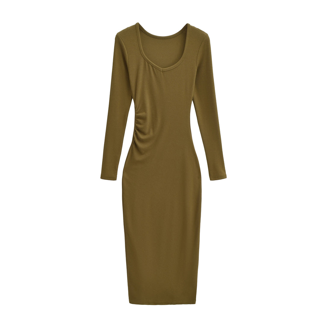 Damen Enganliegendes Midikleid mit seitlicher Raffung und doppeltem Ausschnitt Shop Nory