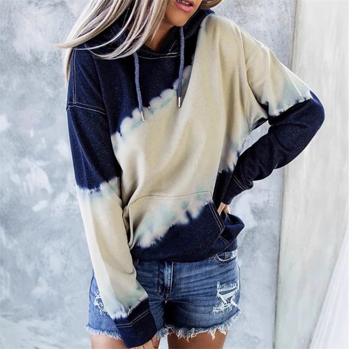 Damen lockerer Hoodie mit tieferem Kragen und einzigartigem Batikdesign