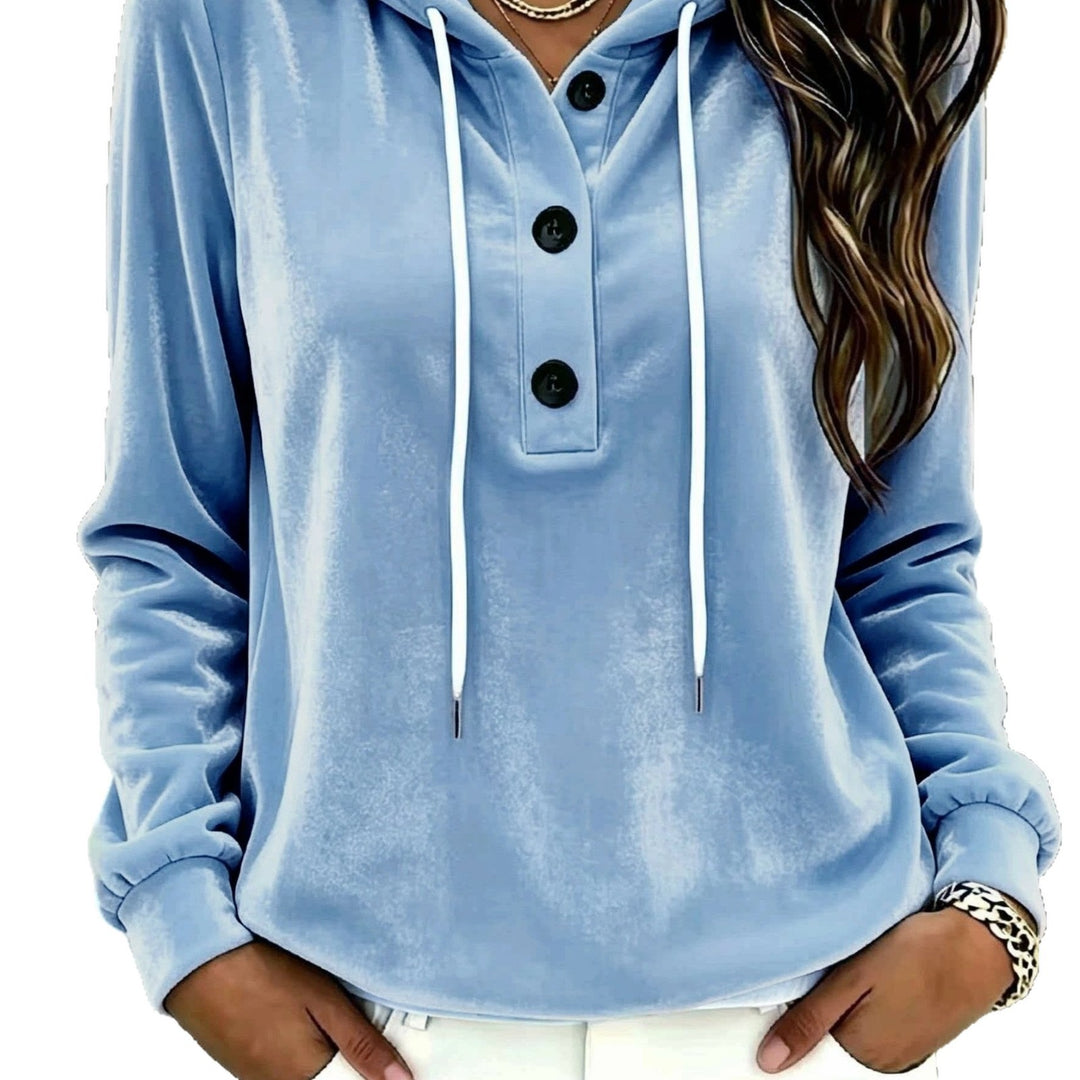 Damen Samt-Hoodie mit Knopfleiste, Kapuze und weichem Fleece-Finish Shop Nory