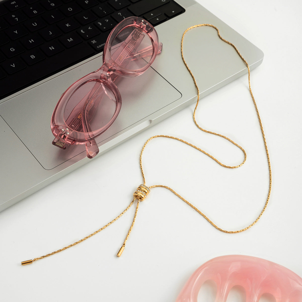 Damen Langes Kettenhalsband mit verstellbarem Anhänger aus hypoallergenem Edelstahl Shop Nory