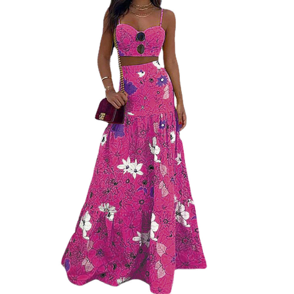Damen Maxikleid mit floralem Zweiteiler und taillierter Silhouette Shopnory