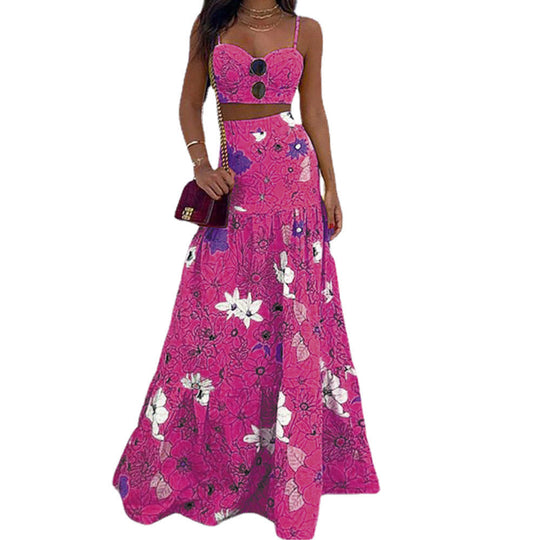 Damen Maxikleid mit floralem Zweiteiler und taillierter Silhouette Shopnory