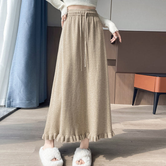 Damen Eleganter und fließender Maxirock mit Volantabschluss Shop Nory