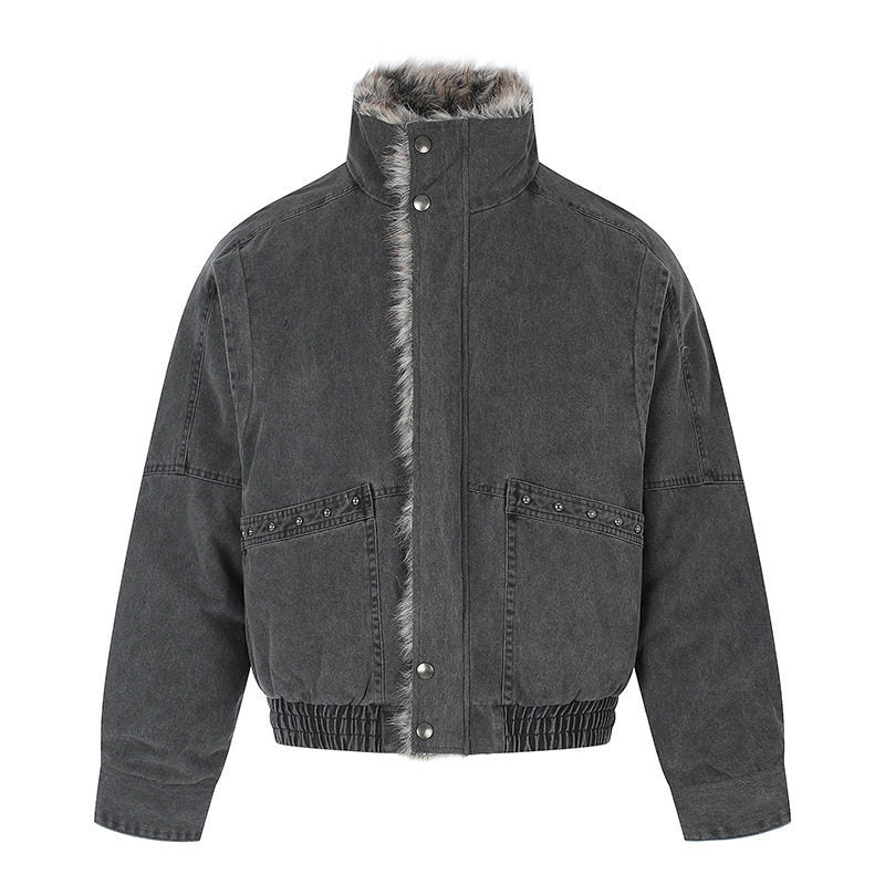 Damen kurze Bomberjacke mit Kunstfellfütterung, Stehkragen und elastischem Bund Shop Nory