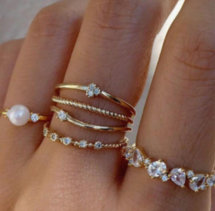 Damen Ring-Set mit funkelnden Stern- und Mondmotiven Shop Nory