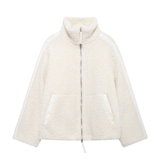 Damen Weit geschnittene Teddy-Fleecejacke mit hohem Stehkragen Shop Nory