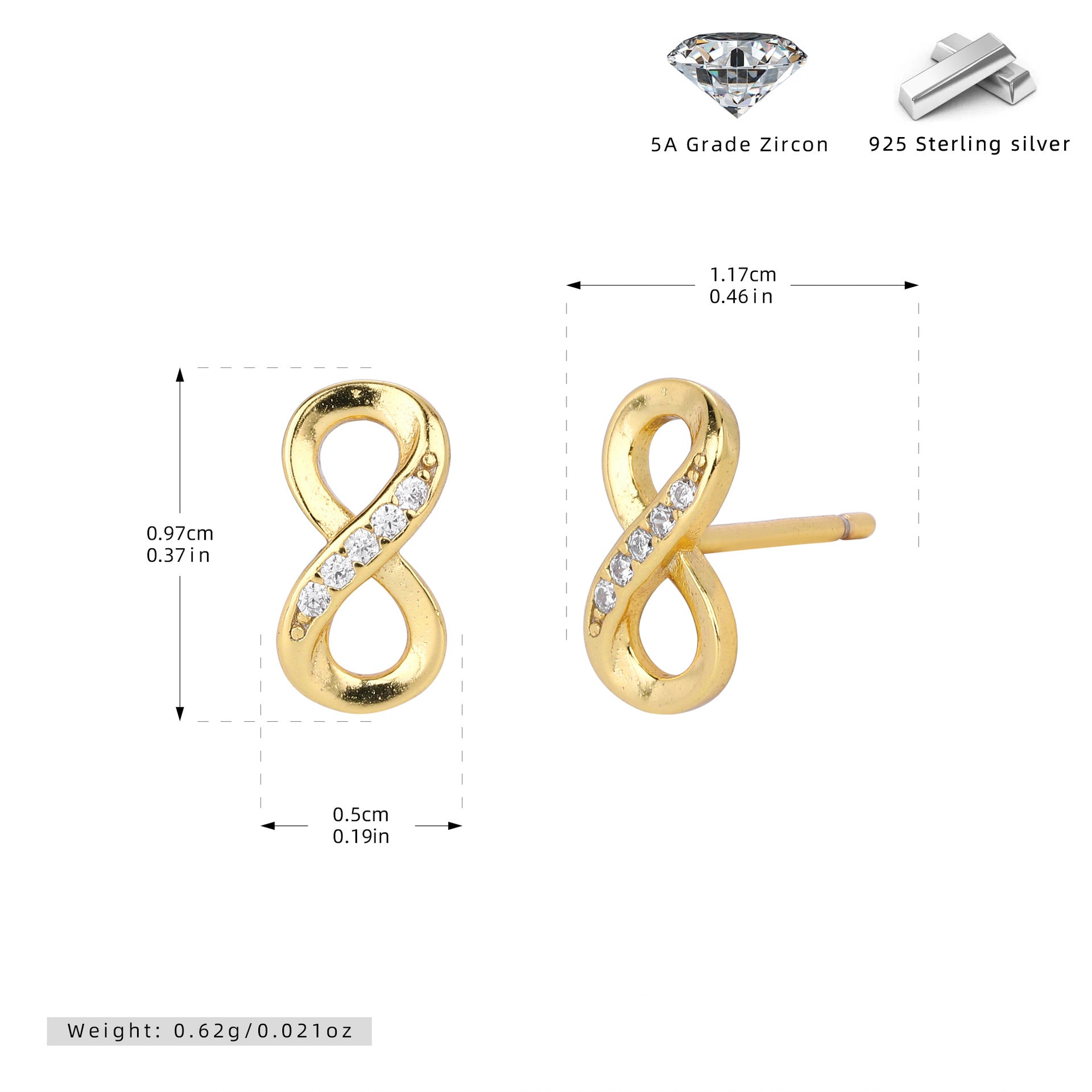 Damen Ohrstecker im unendlichen Design mit funkelnden Zirkonia Shop Nory