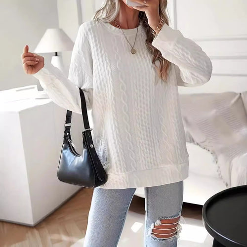 Damen Oversize Strick‑Sweatshirt mit Zopfmuster und geripptem Saum Shop Nory