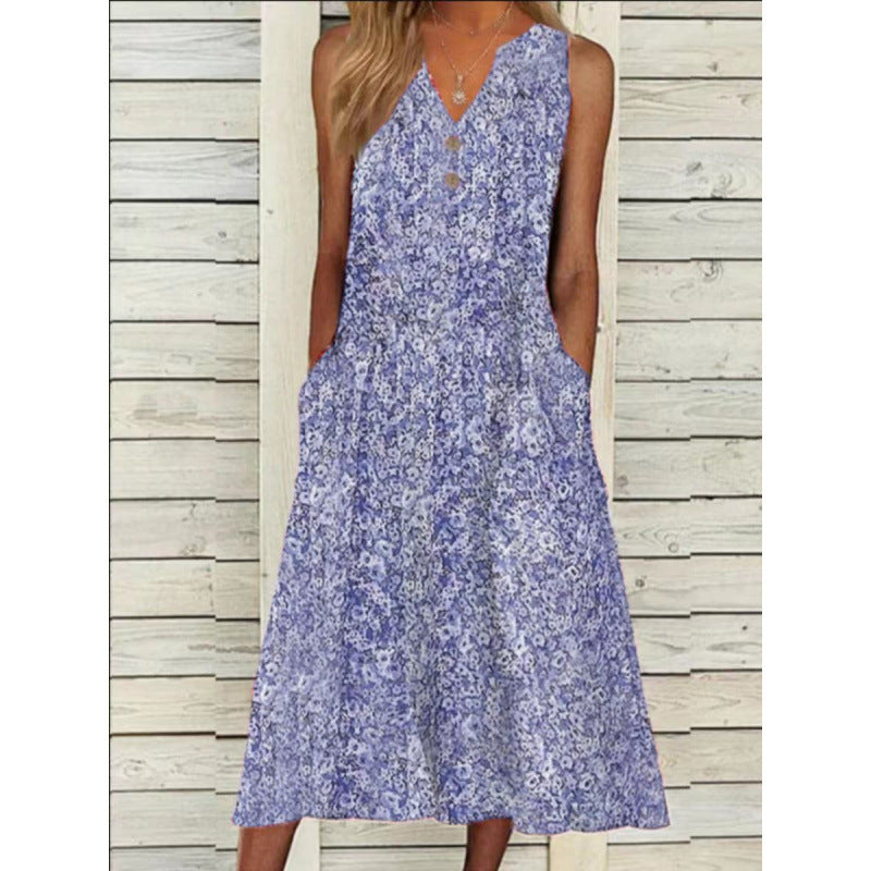Damen Midi-Kleid mit tiefem V-Ausschnitt, Knopfdetails und praktischen Taschen