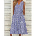 Damen Midi-Kleid mit tiefem V-Ausschnitt, Knopfdetails und praktischen Taschen