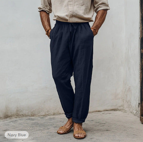 Herren lässige Leinenmisch-Joggerhose mit Kordelzug, angeschrägten Eingrifftaschen und schmalem Knöchelabschluss Shop Nory