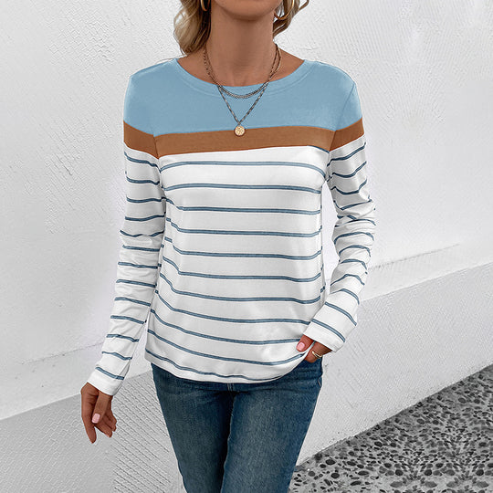 Damen Langarm-Shirt mit Streifenmuster, kontrastierender Passe und legerer Silhouette Shop Nory