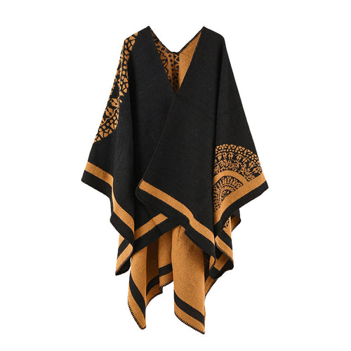 Damen Oversized Strickponcho mit Musterbesatz und asymmetrischem Saum Shop Nory