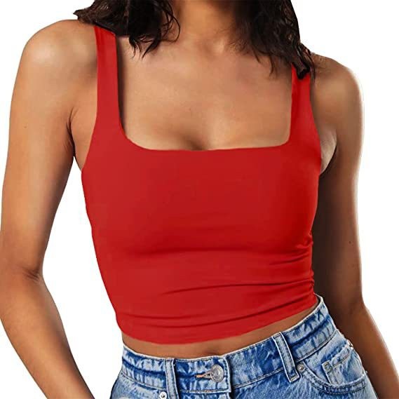 Damen Crop-Top mit quadratischem Ausschnitt und schmalem Schnitt