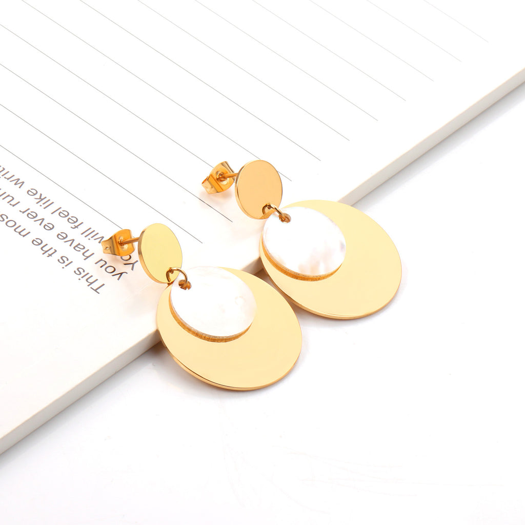 Damen Ohrringe mit elegantem, doppellagigem Rechteckdesign aus Edelstahl und goldplattierter Oberfläche Shop Nory