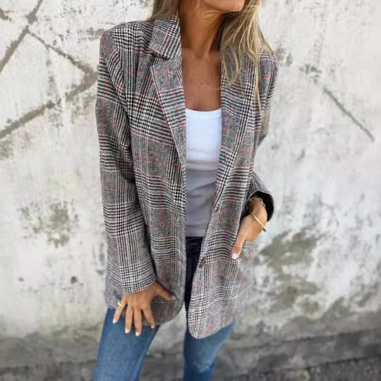 Damen nan oversized Karoblazer mit Reverskragen und aufgesetzten Taschen Shop Nory