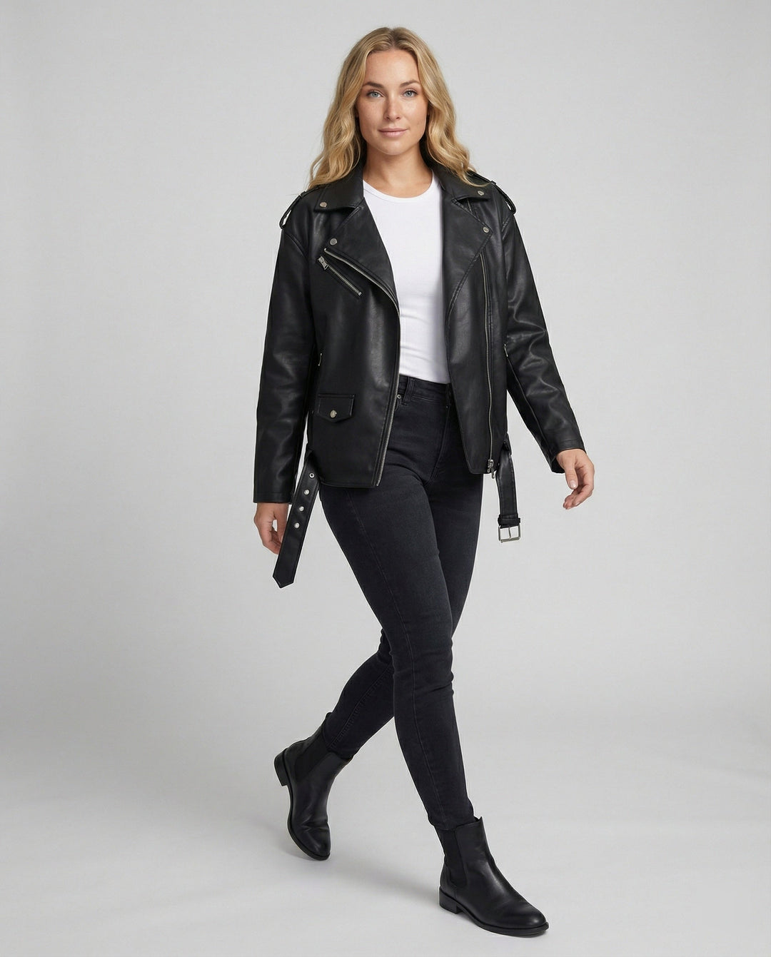 Damen Lockere Kunstleder Bikerjacke