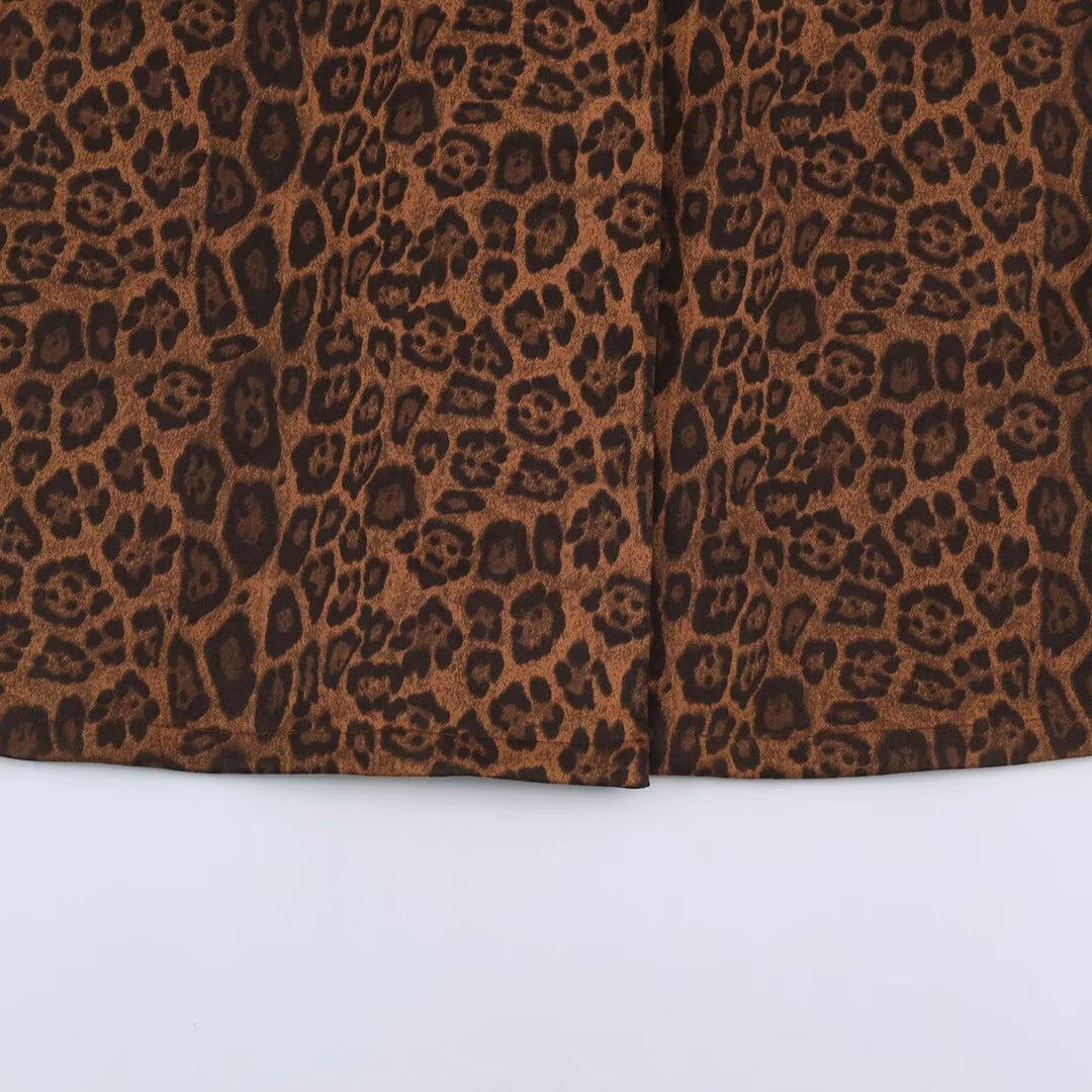 Damen Doppelreihiger Mantel mit Leopardenmuster und Satin-Schalkragen Shop Nory