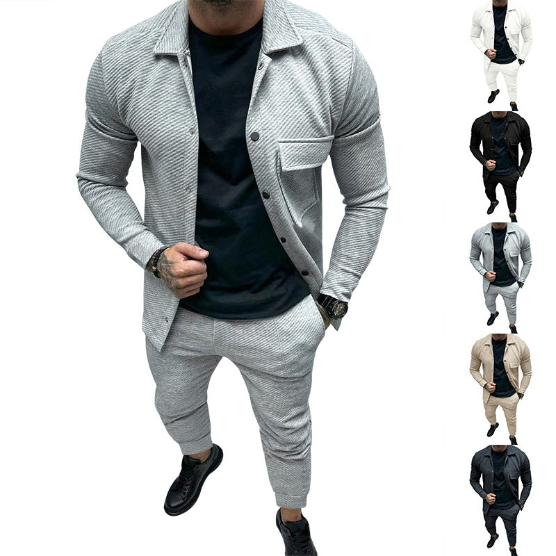 Herren Strukturiertes Jersey-Freizeitset mit Overshirt und Tapered Jogginghose Shop Nory