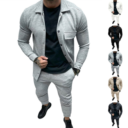 Herren Strukturiertes Jersey-Freizeitset mit Overshirt und Tapered Jogginghose Shop Nory