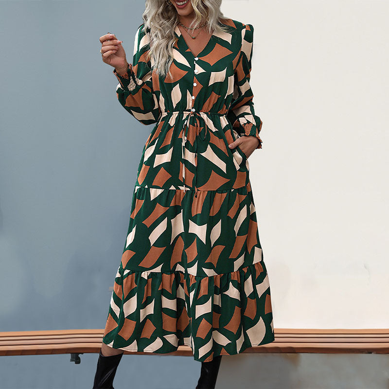 Damen Langes Maxikleid mit Volant und Knopfdetails Shop Nory