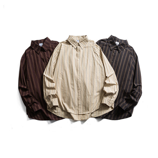 Unisex Oversize-Longline Hemd mit vertikalem Streifenmuster und gerundetem Saum Shop Nory