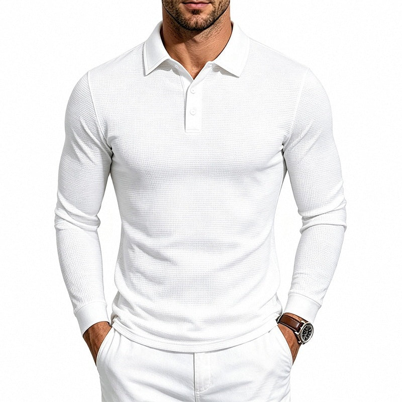 Herren Langarm-Poloshirt aus Strukturstrick schmaler Schnitt Shop Nory